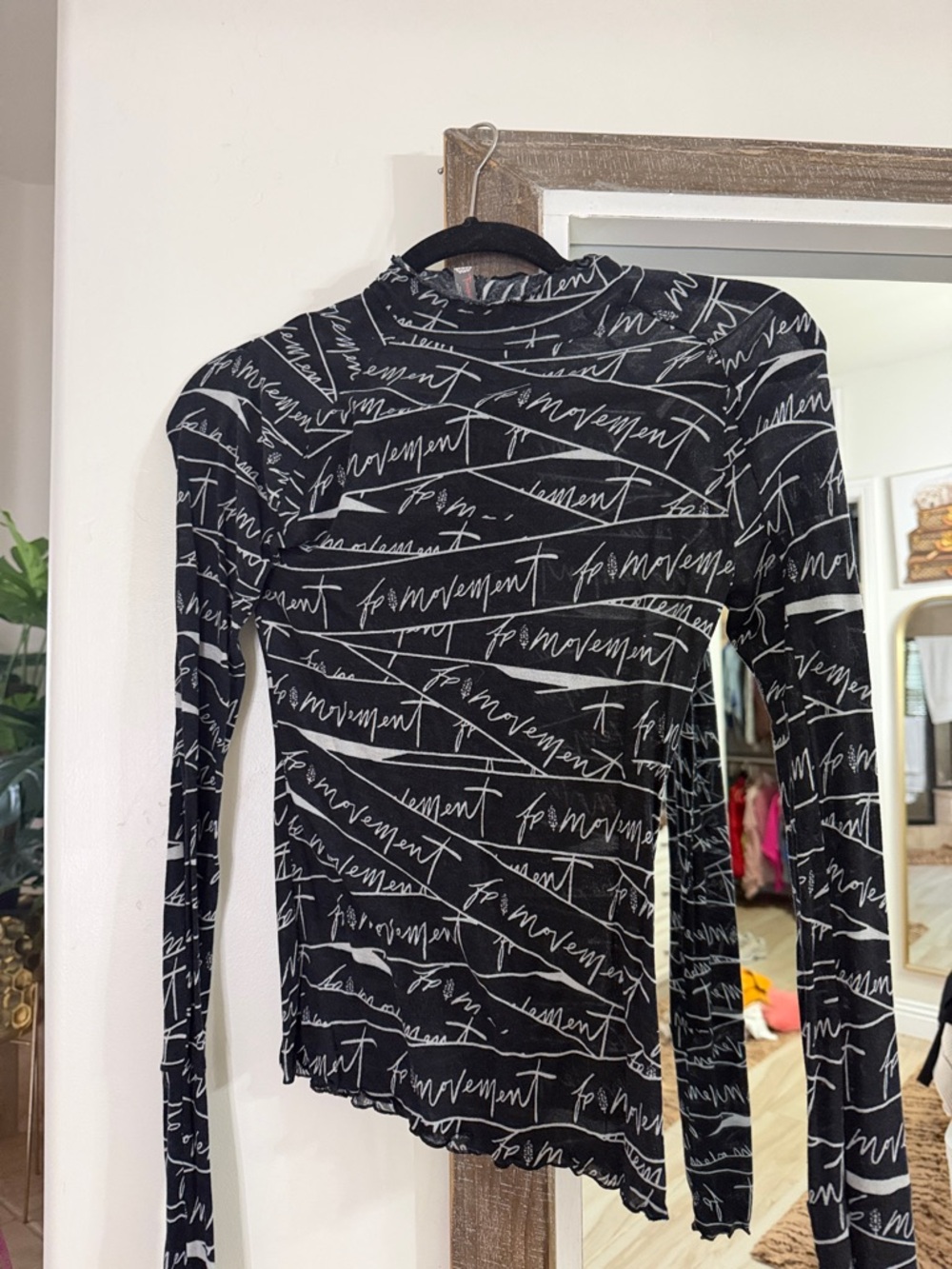 FP Movement by Free People Black Top with White Script Print